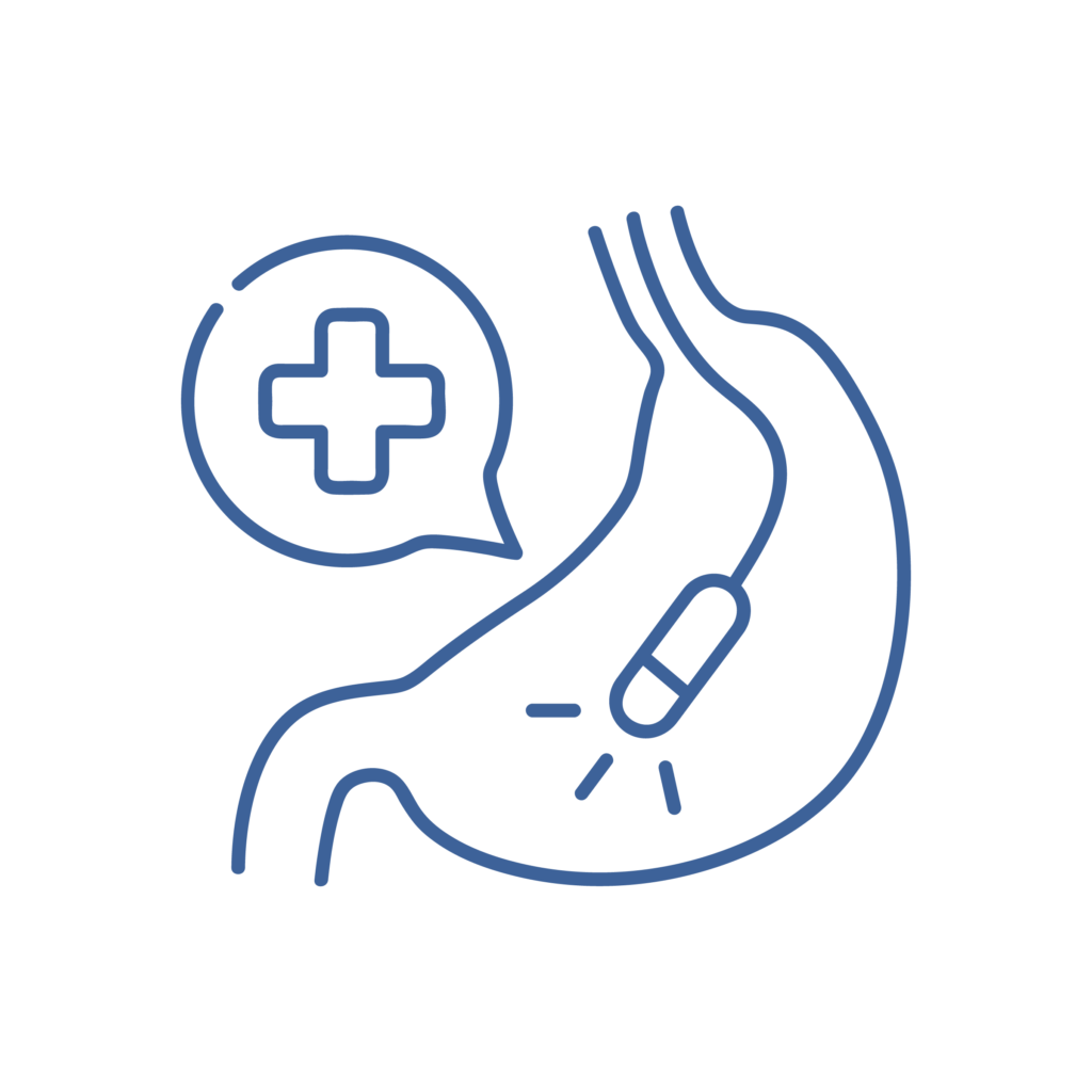 ENDOSCOPIA Icona di un dispositivo per endoscopia con croce medica, simbolo degli esami mininvasivi eseguiti presso il Vetcenter.