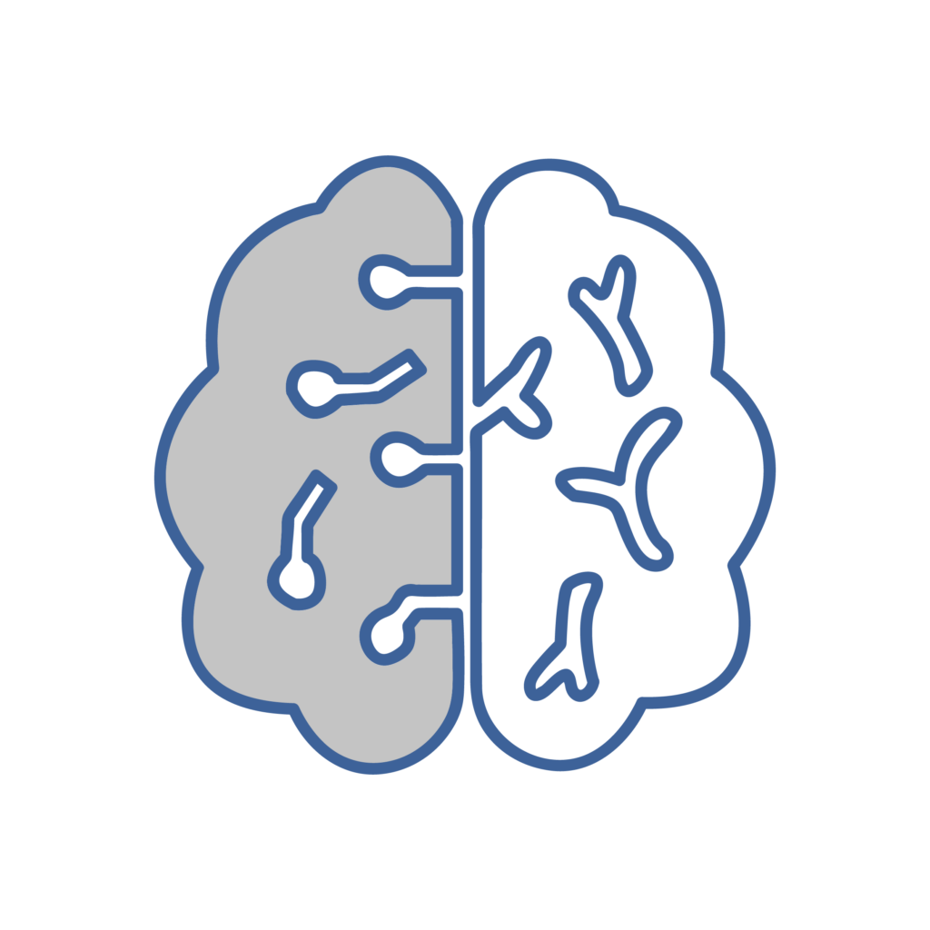 NEUROLOGIA Icona di un cervello stilizzato con divisione emisferica, che indica il servizio di neurologia veterinaria per cani e gatti.