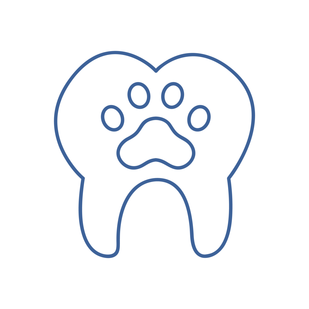 ODONTOSTOMATOLOGIA Icona di un dente con una zampa, che rappresenta le cure odontoiatriche offerte dal veterinario 24 ore Parma.