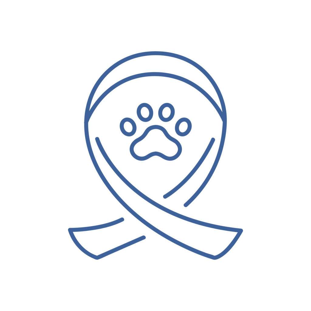 ONCOLOGIA Icona del nastro della prevenzione con una zampa, simbolo del reparto di oncologia dell'ospedale veterinario Parma.