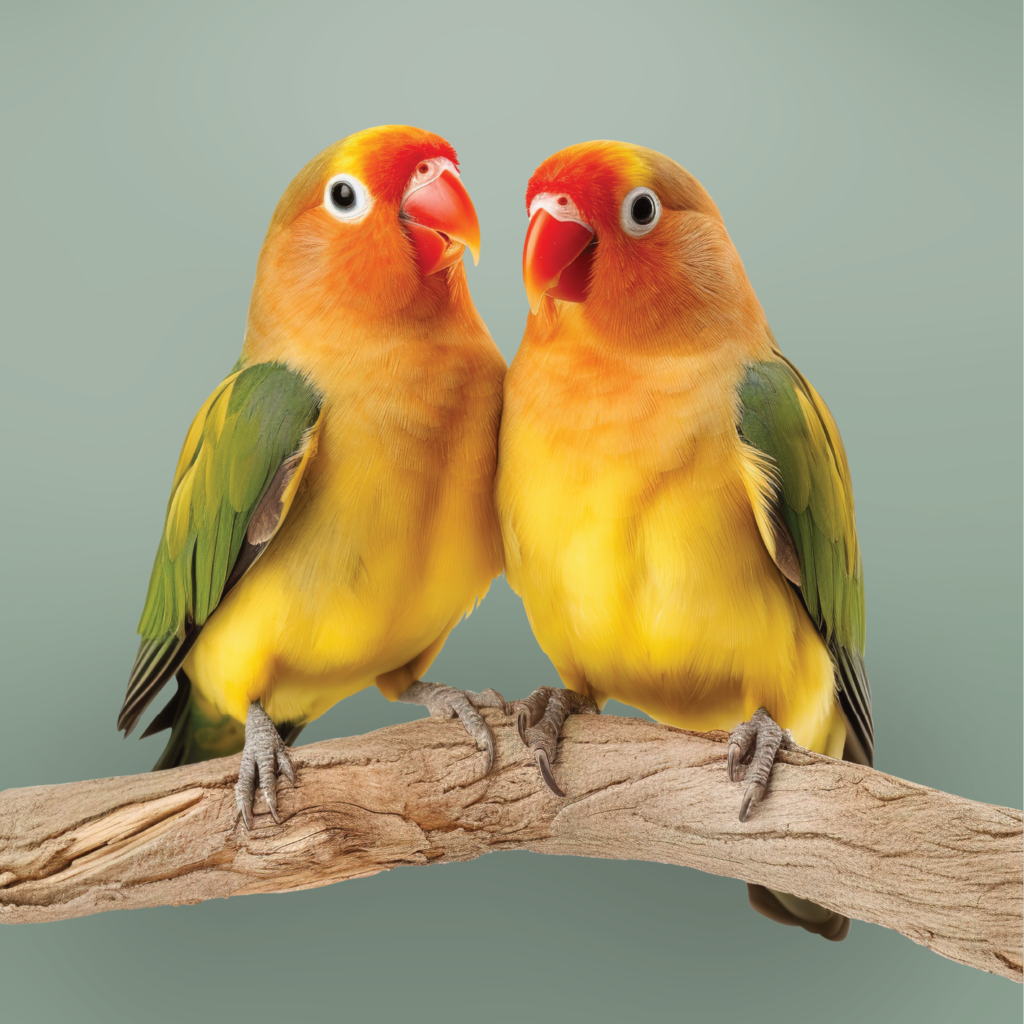 dermatologia-veterinaria-pappagalli-vetcenter-parma Una coppia di canarini colorati aggrappati ad un ramo. Animali esotici e non convenzionali trattati presso l'Ospedale Veterinario 24H VetCenter di Parma